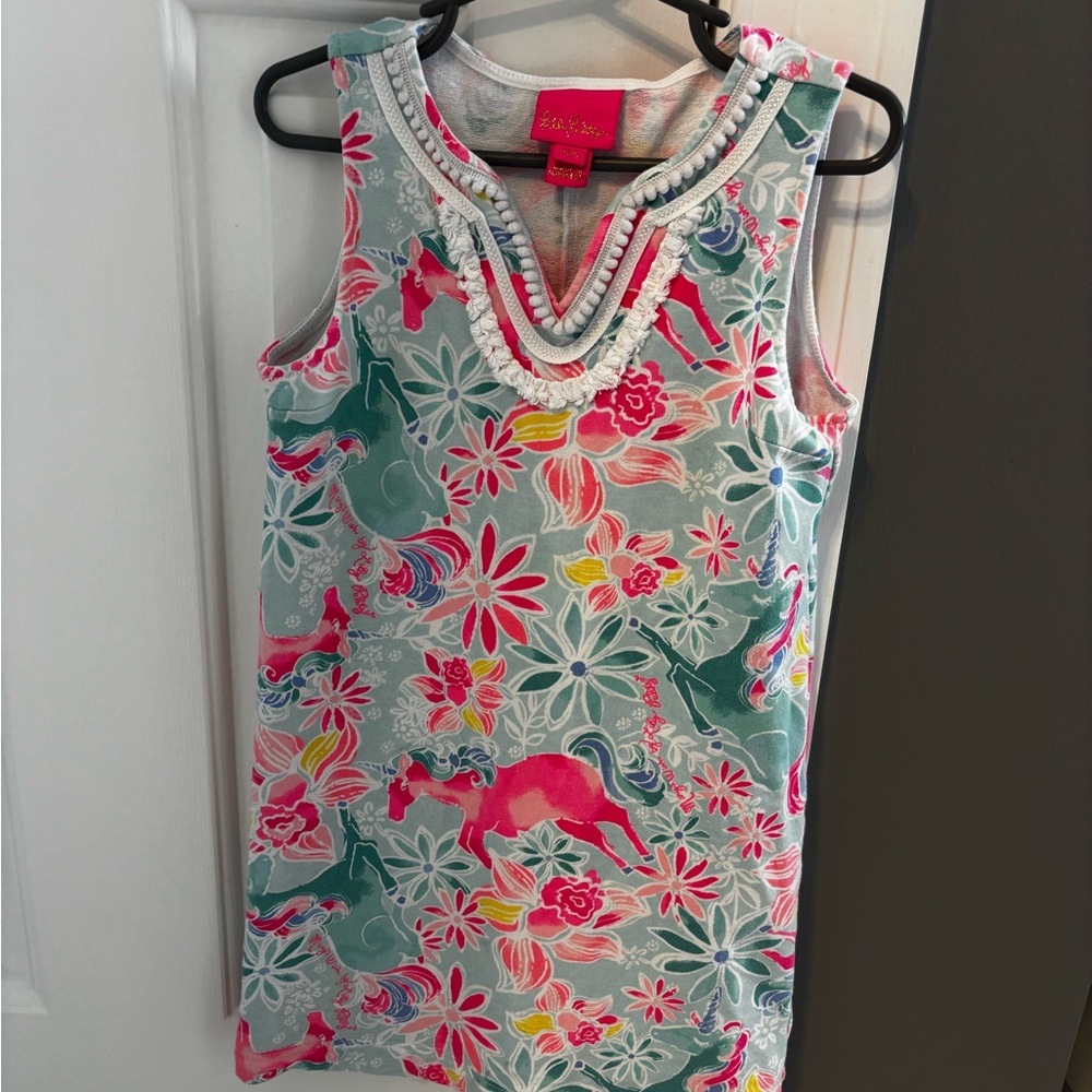 Lilly Pulitzer Girls Mint, Pink & Yellow Unicorn Floral Shift Dress